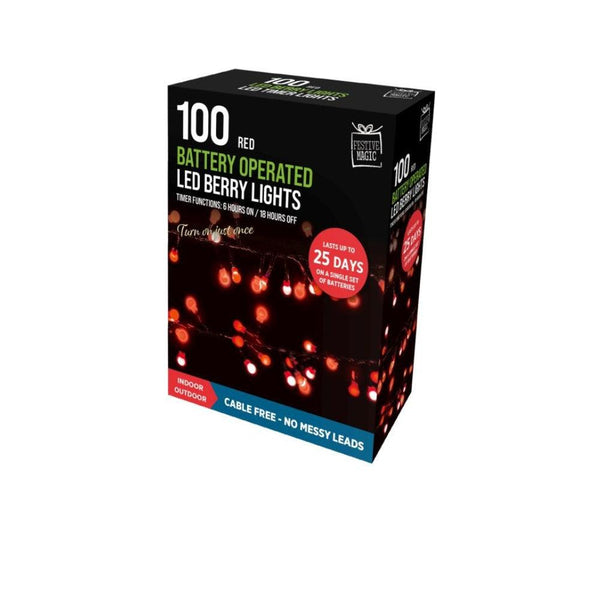 Festive Magic 100 Red Battery Operated LED Berry Christmas Lights | 8 Functions - Choice Stores