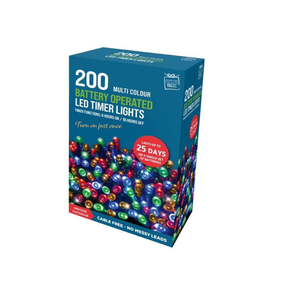 Festive Magic 200 Multicoloured Battery Powered LED Timer Christmas Lights | 8 Functions - Choice Stores