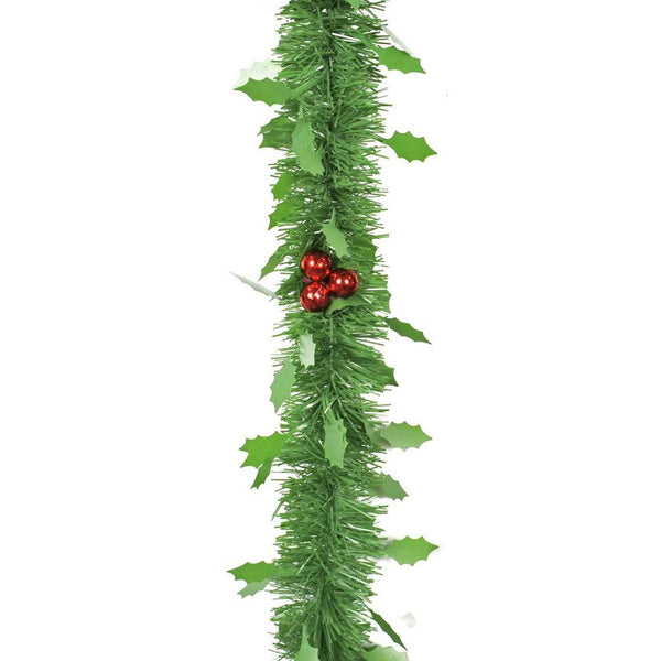 Festive Magic Green Holly Tinsel with Red Baubles | 2m - Choice Stores