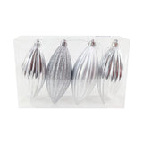 Festive Magic Olive Shaped Silver Baubles | Pack of 4 - Choice Stores