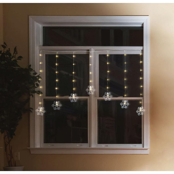 Festive Magic Warm White Battery Operated LED Snowflake Curtain Chriatmas Lights - Choice Stores