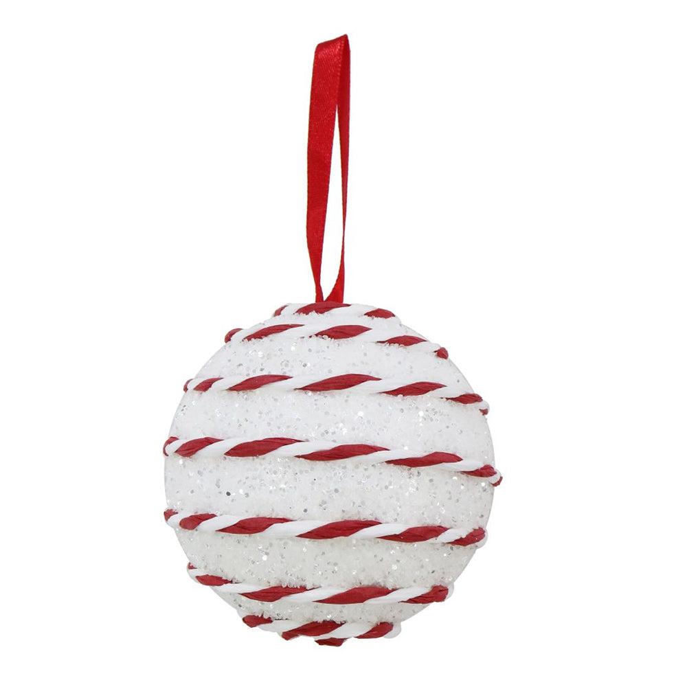 Festive Magic White Glitter Candy Rope Stripe Bauble | 8cm - Choice Stores