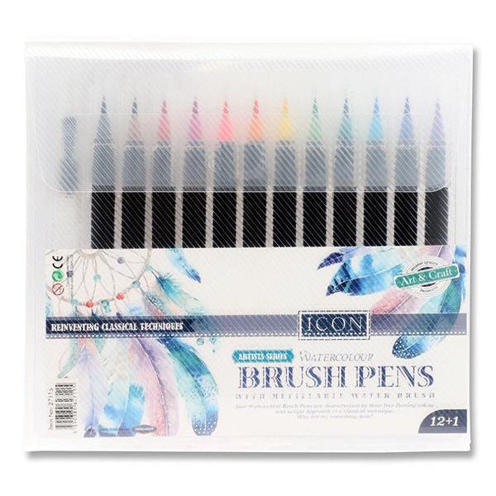 Icon Artist Series Watercolour Brush Pens with Water Brush | Pack of 12 - Choice Stores