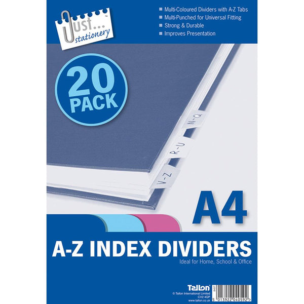 Just Stationery A-Z Index Dividers | Pack of 20 - Choice Stores