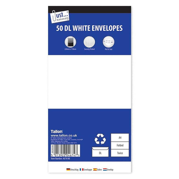 Just Stationery DL White Peel & Seal Envelopes | Pack of 50 - Choice Stores