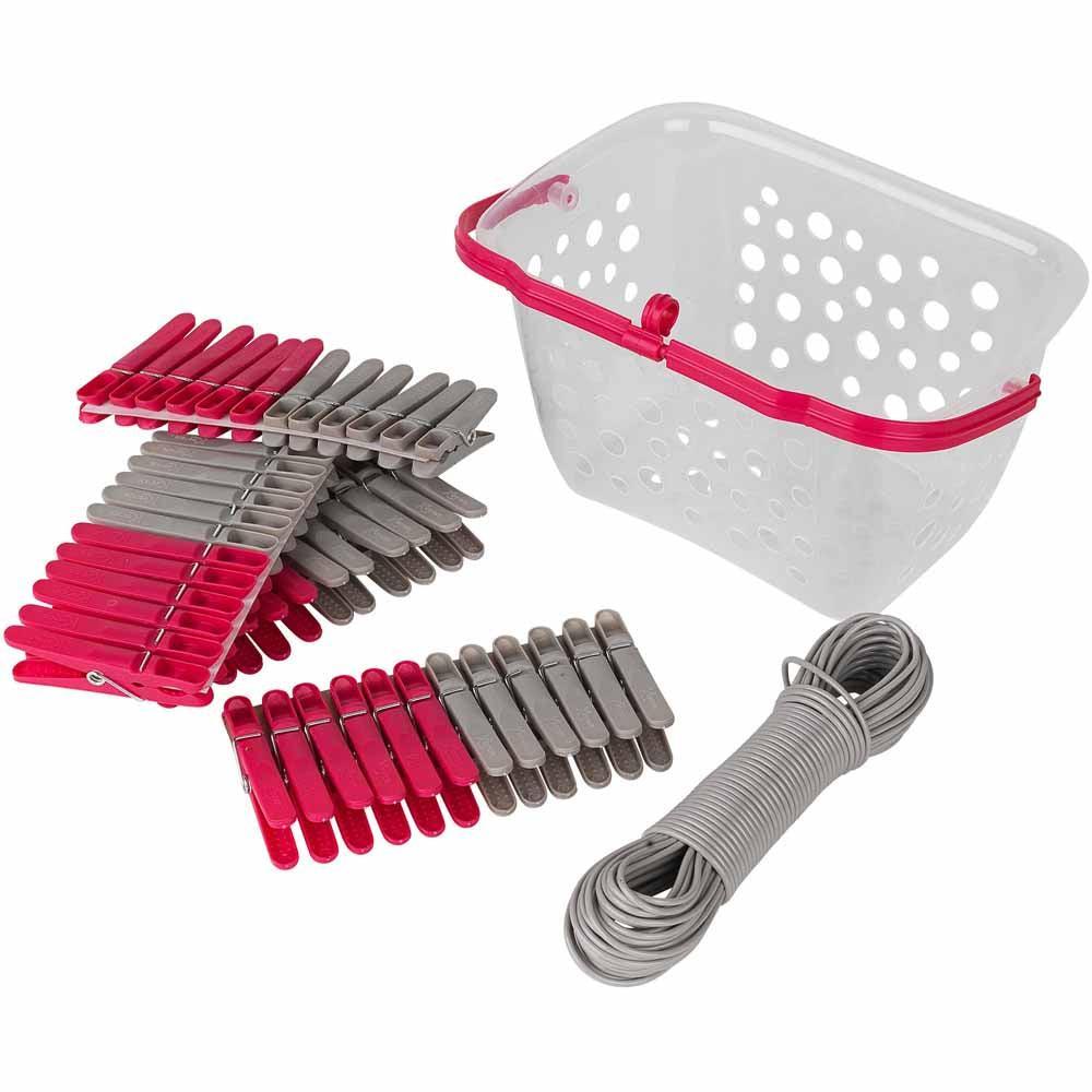 Kleeneze Peg Line & Basket With 48 Pegs | Grey & Pink - Choice Stores