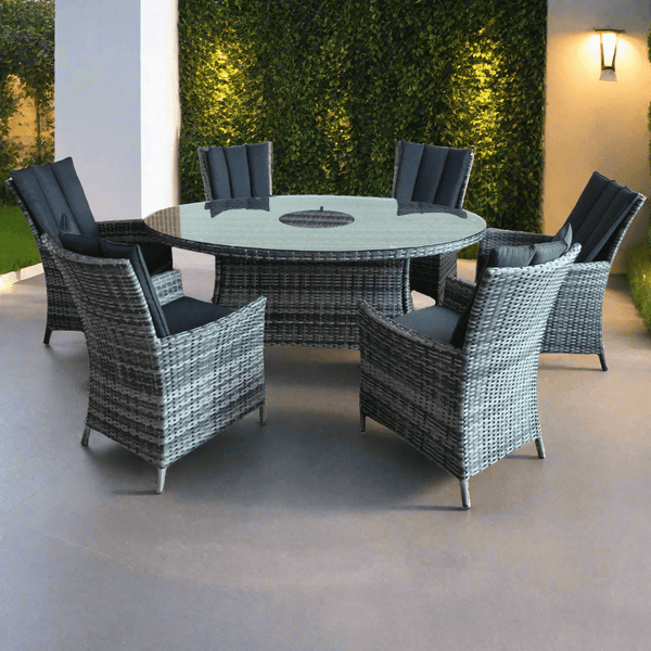 Lifestyle Living Belmont 6 Seater Grey Rattan Oval Dining Set - Choice Stores