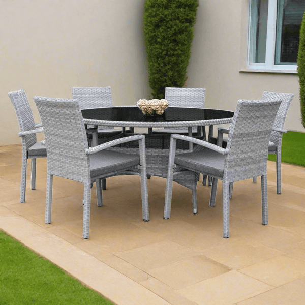 Lifestyle Living Verona 6 Seater Grey Rattan Dining Furniture Set - Choice Stores