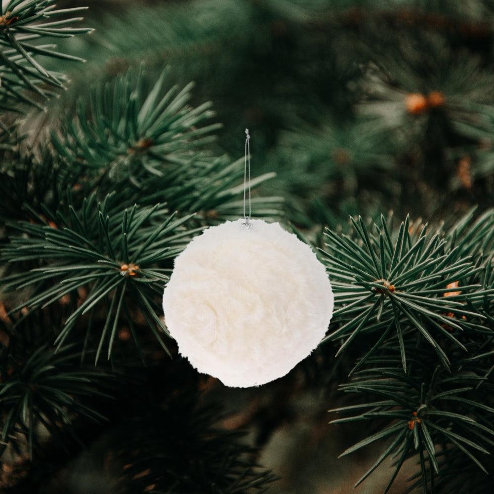 Luxurious White Fur Christmas Bauble | 12cm - Choice Stores