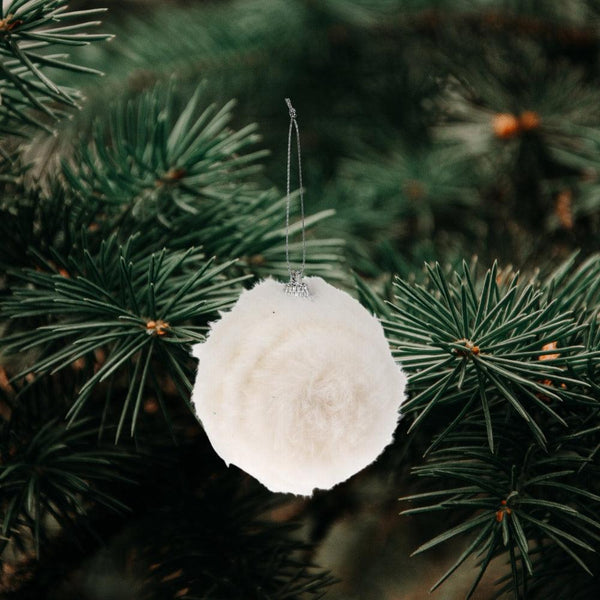 Luxurious White Fur Christmas Bauble | 8cm - Choice Stores