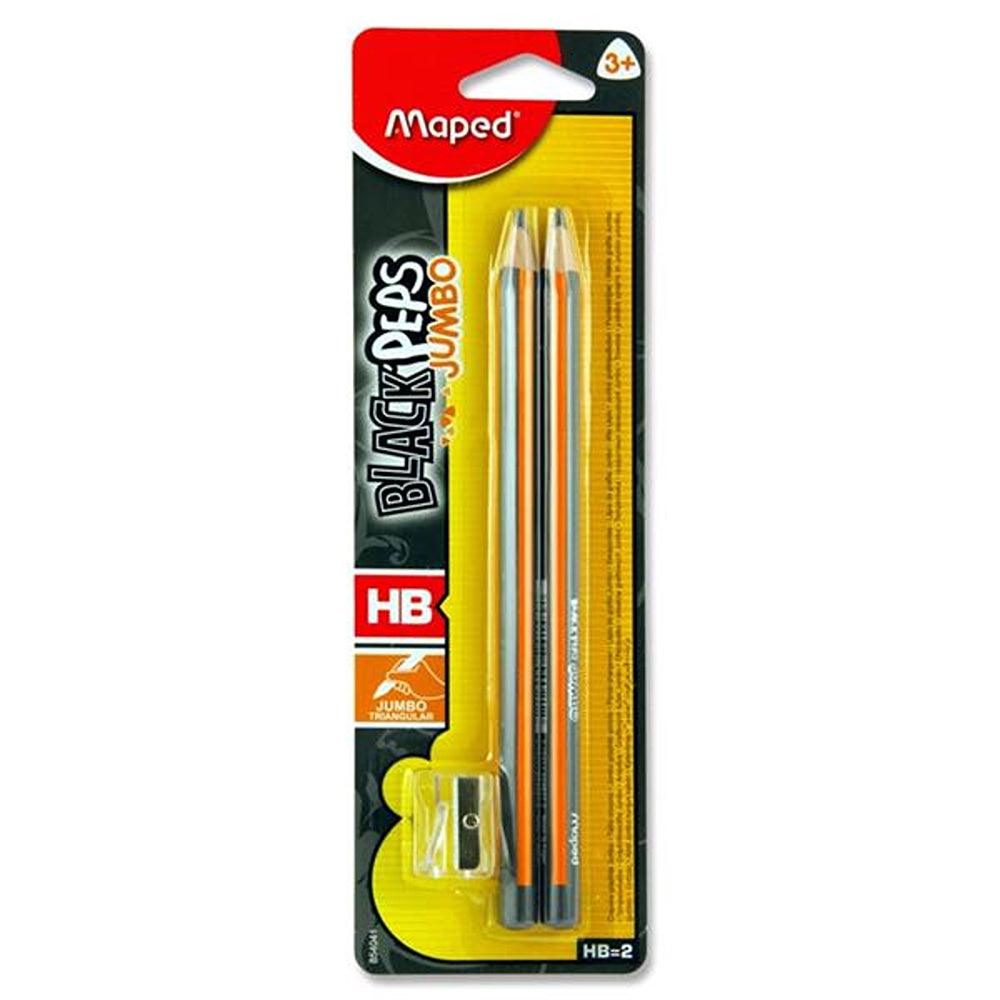 Maped Black Peps Jumbo Triangular HB Pencils & Sharpener | Pack of 2 - Choice Stores