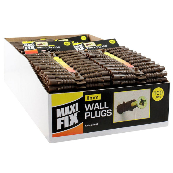 Maxifix 8 mm Brown Plastic Wall Plugs | Pack of 100 - Choice Stores