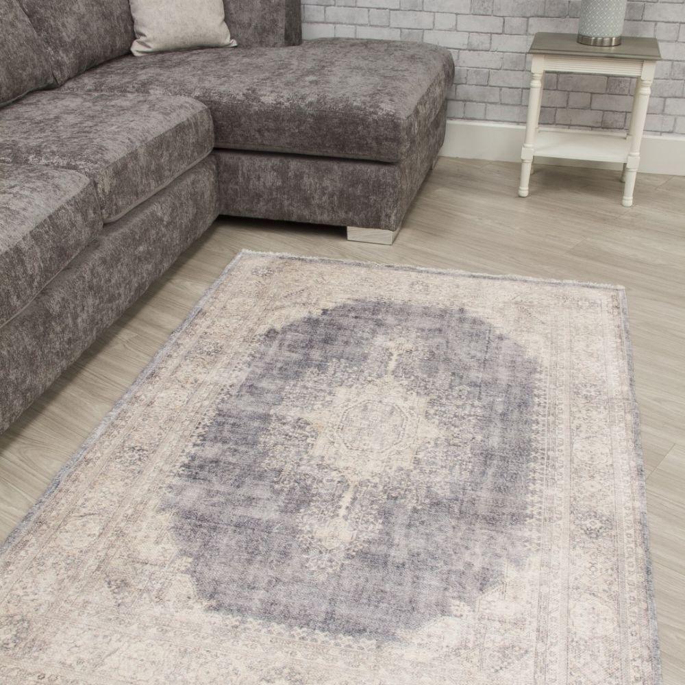 Modena Cairo Grey Cream Rug | Modern Distressed Design - Choice Stores