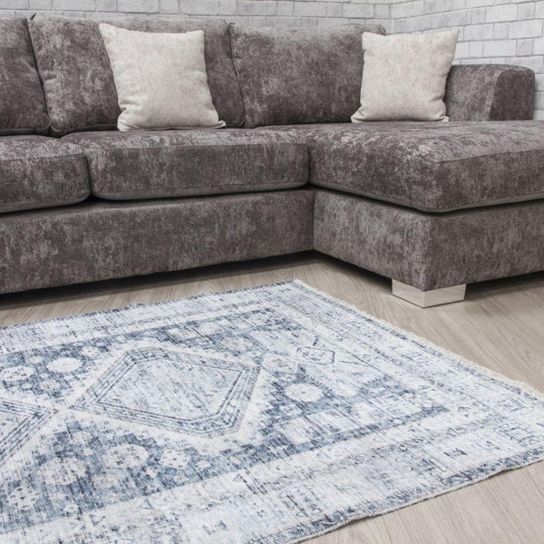 Modena Giza Blue Cream Rug | Modern Distressed Design - Choice Stores