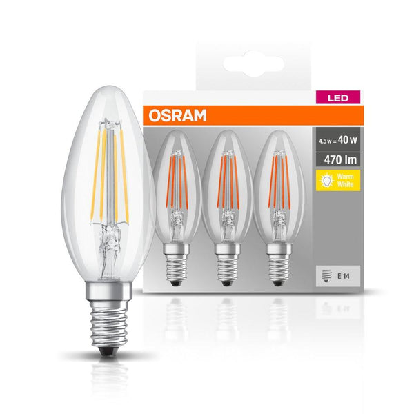 Osram 4W E14 LED Clear Filament Candle Light Bulbs | Pack of 3 - Choice Stores