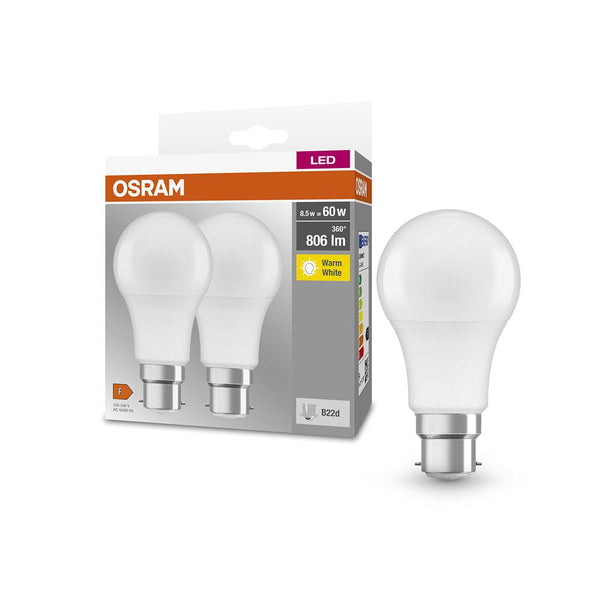OSRAM LED 8.5w (60W) B22 | Glass Frosted | Warm White | Pack of 2 - Choice Stores