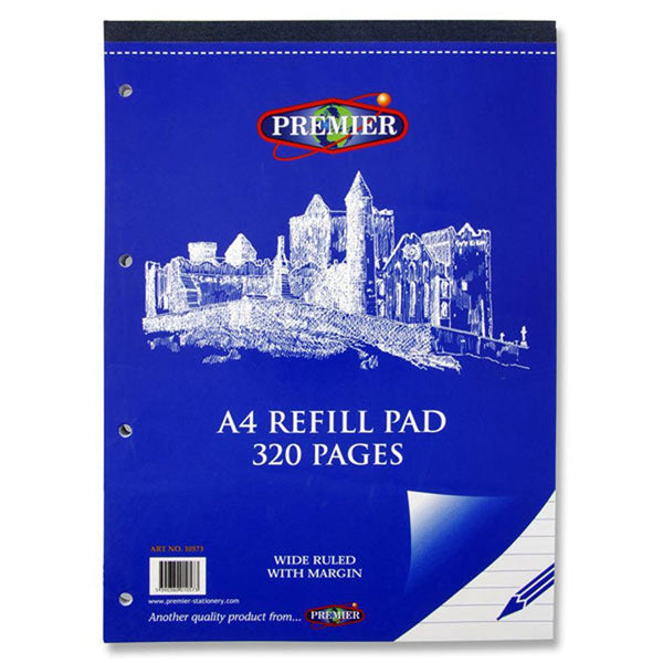 Premier Stationery A4 Refill Pad with Wide Ruled Margins & Top Opening | 320 Page - Choice Stores