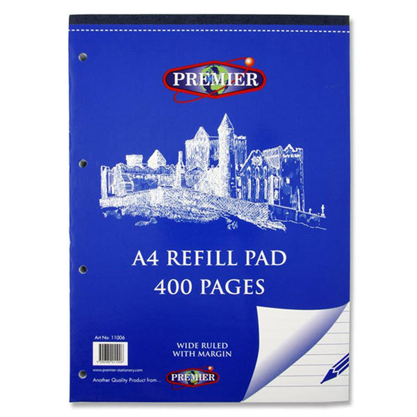 Premier Stationery A4 Refill Pad with Wide Ruled Margins & Top Opening | 400 Page - Choice Stores