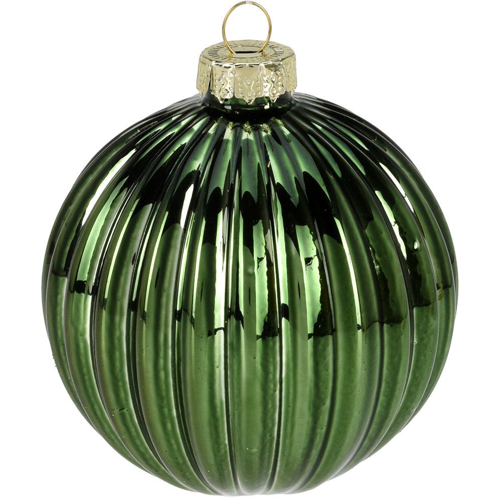 Premium Green & Glitter Ribbed Christmas Bauble Set | Pack of 6 - Choice Stores