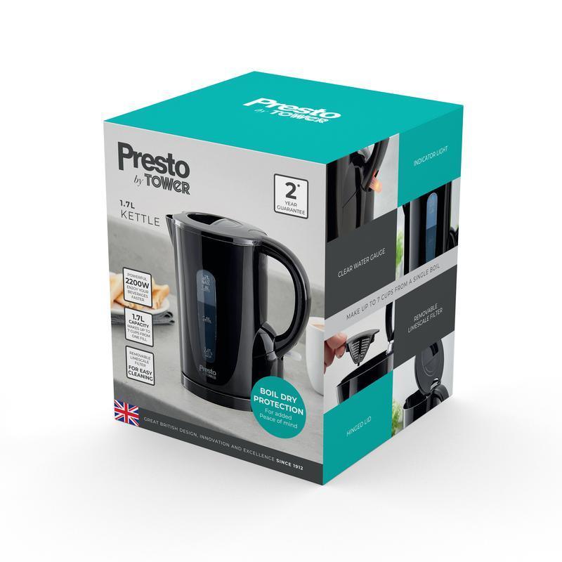 Presto 2200W 1.7 Litre Electric Kettle Black | PT10053BLK - Choice Stores