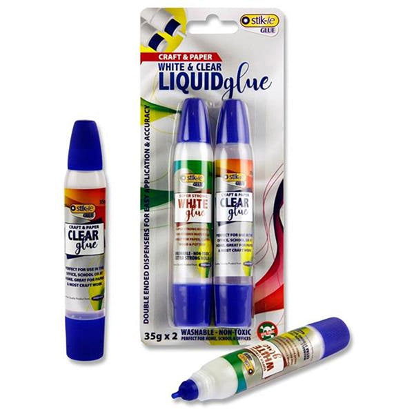 Stik-ie ie White & Clear Liquid Glue Pens | 2 x 35g Pack - Choice Stores