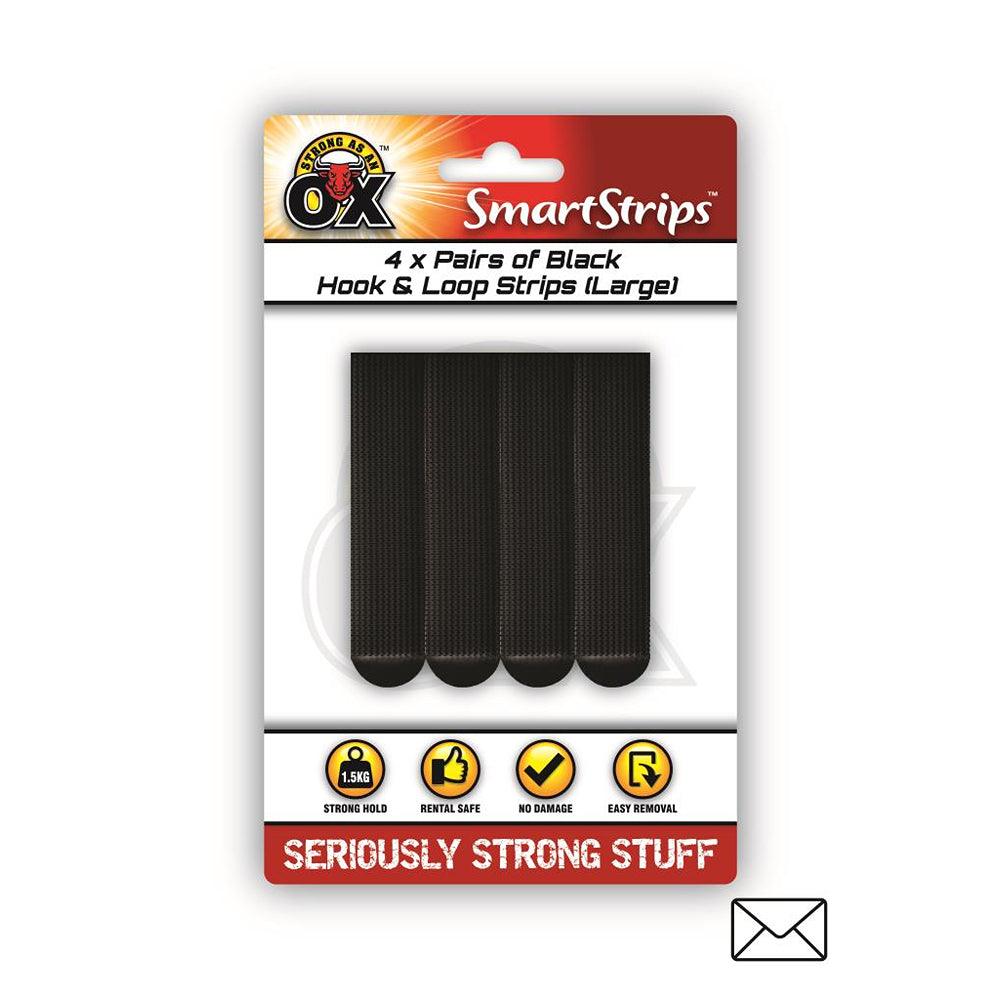 Strong as an Ox Removable Black Velcro Hook & Loop Strips | Pack of 4 - Choice Stores