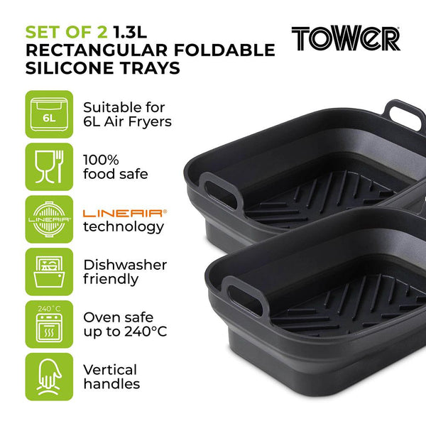 Tower Rectagular Foldable Silicone Air Fryer Trays | 1.3L | Pack of 2 - Choice Stores