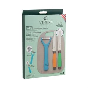 Viners Assure Colour Code Knife, Peeler & Board Set - Choice Stores