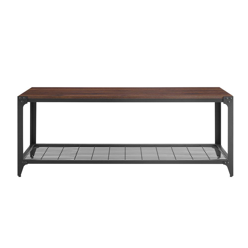 Walker Edison Industrial Angle Iron Dark Walnut Entry Bench | 48in - Choice Stores