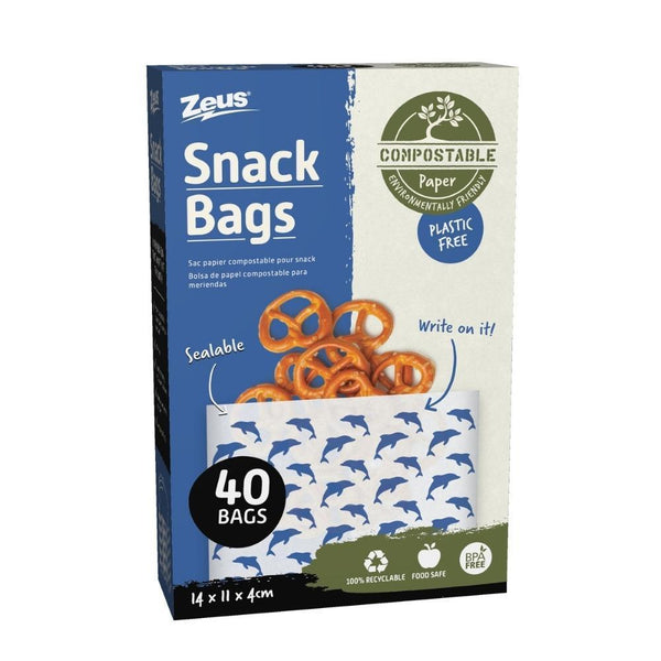 Zeus Compostable Snack Bags | Pack of 40 | 14cm x 11cm x 4cm - Choice Stores
